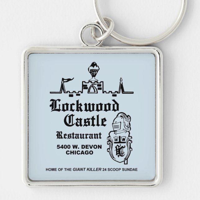 Lockwood Castle Restaurant, Chicago, IL Fyrkantig Silverfärgad Nyckelring (Framsidan)