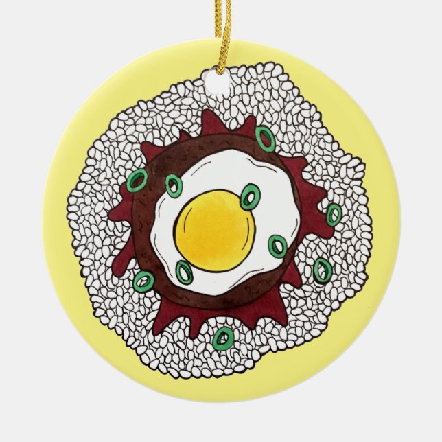 Loco Moco Hawaiian Cuisine Food Ris Hamburger Egg Julgransprydnad Keramik (Framsidan)