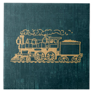 Locomotive Tåg Antique Vintage Art Retro Stil Kakelplatta