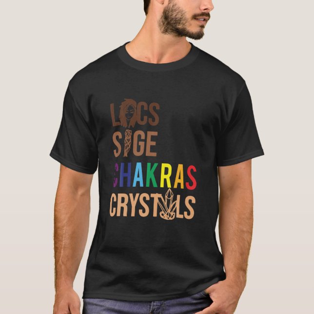 Locs Sage Chakras Crystals T shirt Black Queen Loc (Framsida)