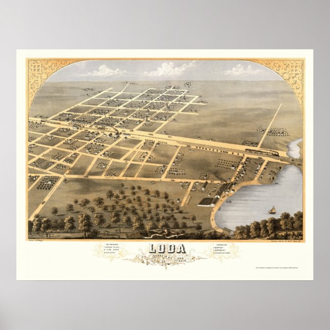 Loda, IL Panoramic Karta - 1869 Poster (Framsidan)