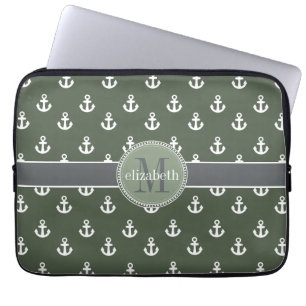 Loden ankrar den gröna vitfrakten monogramen laptop fodral