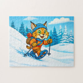 Lodjur på en vinterpromenad med snöskor pussel