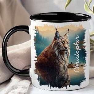 Lodjur vid Mountain Lakes spegling Mugg