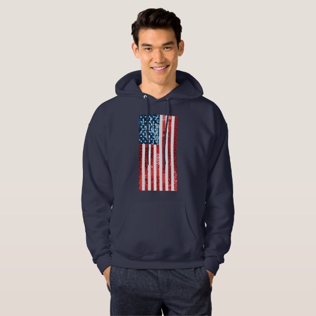 lodrät american flagga-tröja sweatshirt med luva (Hel framsida)