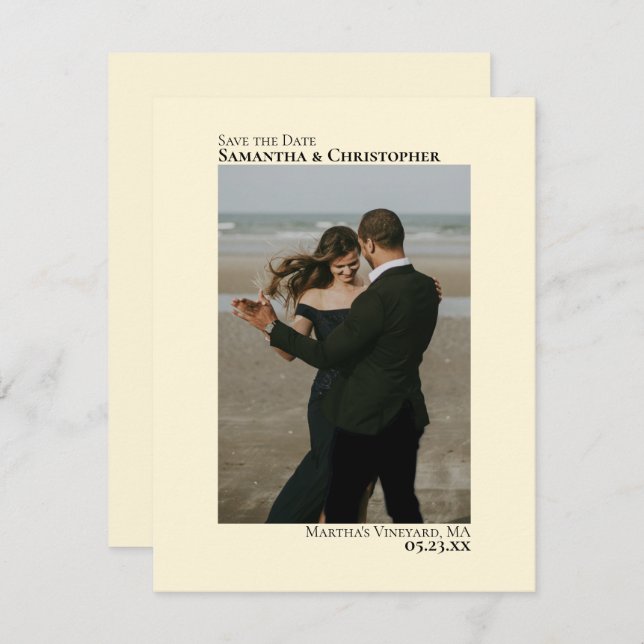 Lodrät av elfenben, foto-minimalistiskt Bröllop Spara Datumet (Fram/baksida)