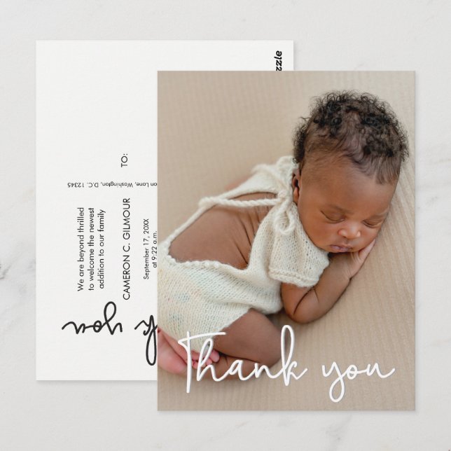Lodrät Baby foto Birth Notice Tack Vykort (Fram/baksida)