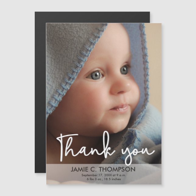Lodrät Baby Photo Birth Notice Tack Magnetisk Inbjudningskort (Fram/baksida)