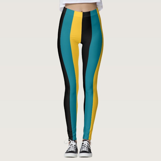 Lodrät Bahamas National Flagga Färg Stripe Leggings (Framsida)