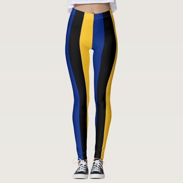 Lodrät Barbados National Flagga Färg stripe Leggings (Framsida)