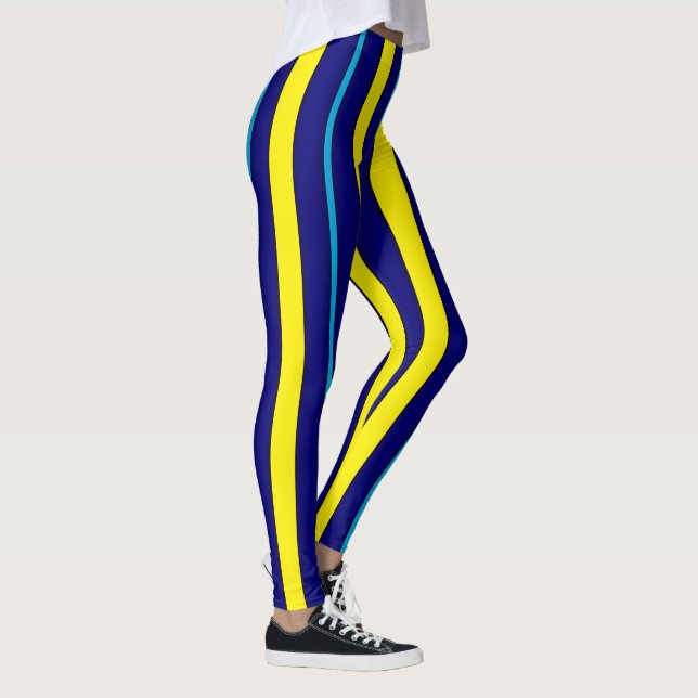 Lodrät Blå och Gult Rand Leggings (Höger)