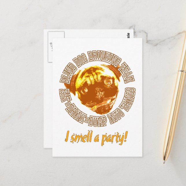 Lodrät blind Hund Drinking Team Vykort (Fram/Back In Situ)