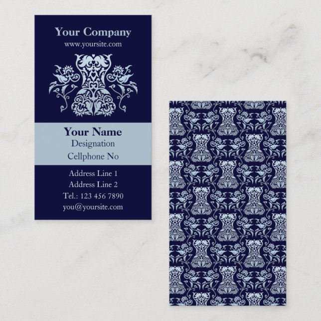 Lodrät blommigt Corset Damask Visitkort (Fram/baksida)