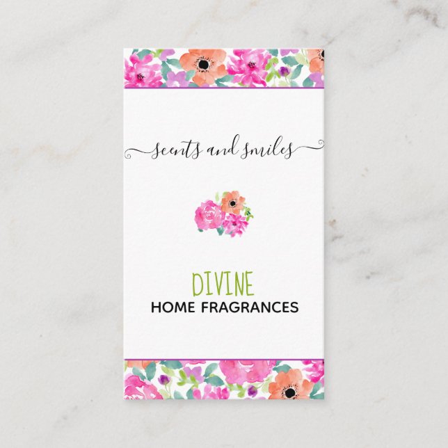 Lodrät Blommigt för  av vattenfärg för handgjord V Visitkort (Framsida)