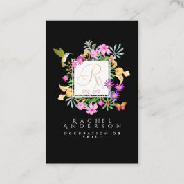 Lodrät blommigt Garden Black Visitkort