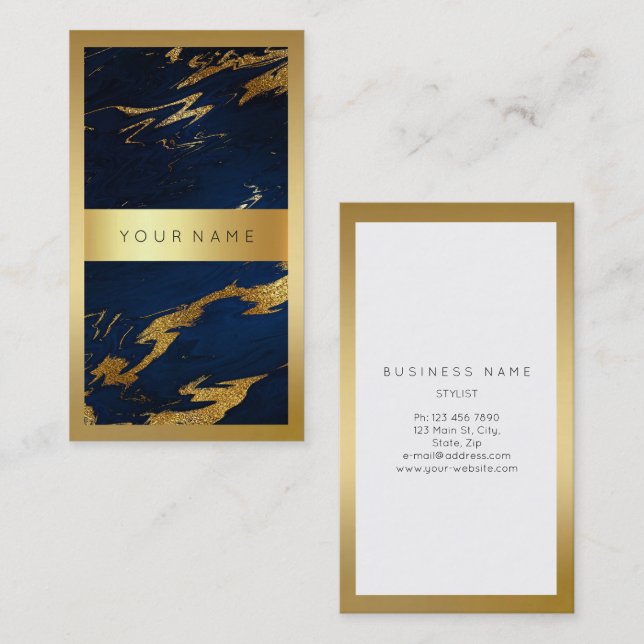Lodrät Blue Navy Golden Ram Marble Vip Visitkort (Fram/baksida)