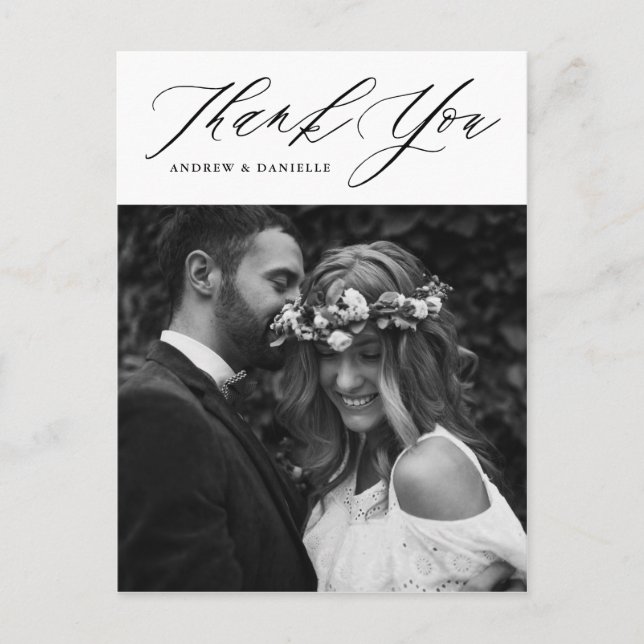 Lodrät Bröllop Tack med svart Elegant Vykort (Framsida)