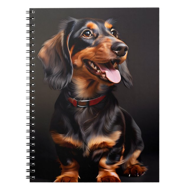 Lodrät Dachshund Realism Porträtt Anteckningsbok (Framsidan)