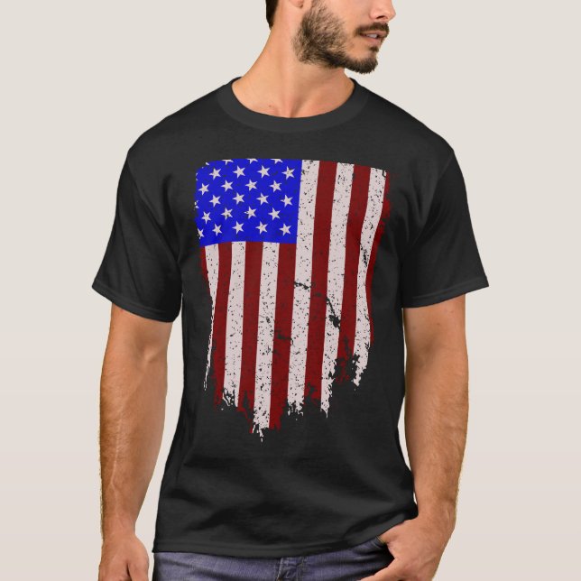 Lodrät Distress American Flagga T Shirt (Framsida)