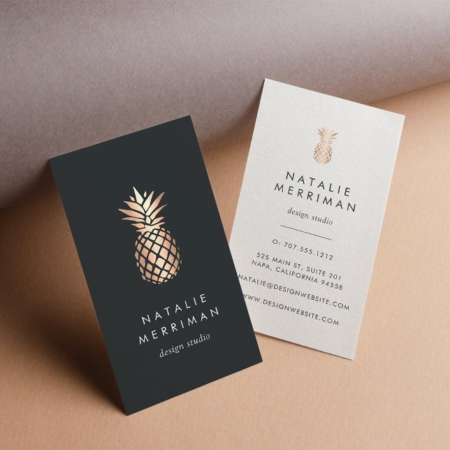 Lodrät elegant Black & Copper Pineapple Visitkort (Skapare uppladdad)