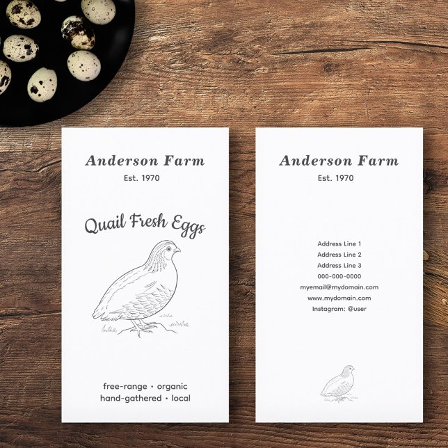 Lodrät Enkelt färskt servergruppsägg Visitkort (Simple Fresh Farm Quail Eggs Vertical Business Card)