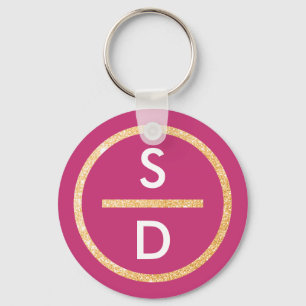 Lodrät Faux Guld Glitter Circle Monogram om Rosa Nyckelring
