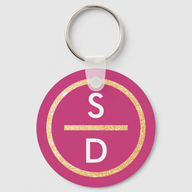 Lodrät Faux Guld Glitter Circle Monogram om Rosa Nyckelring (Framsida)