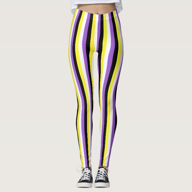 Lodrät Flagga för icke-binärt Pride Leggings (Framsida)