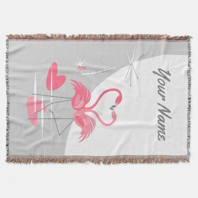 Lodrät Flamingo Kärlek Large Måne Namn Filt (Framsidan)