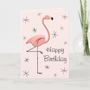 Lodrät Flamingo Rosa Grattis på födelsedagen front Kort