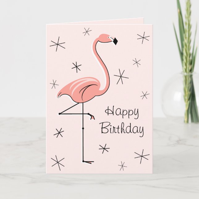 Lodrät Flamingo Rosa Grattis på födelsedagen front Kort (Framsida)