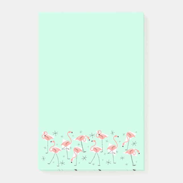 Lodrät Flamingos Retro Grönt Wide Note Post-it Block (Framsida)