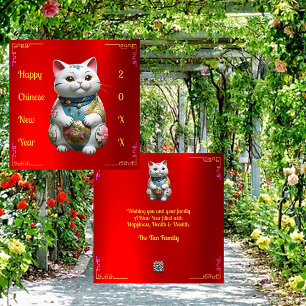 Lodrät Foil Fortune Cat Kinesiskt nyårskort Julkort