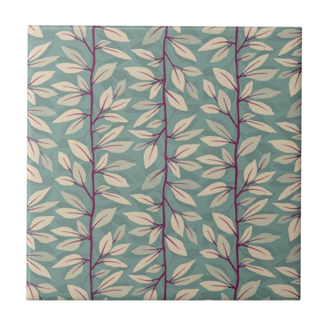 Lodrät Foliage Cascade Löv Teal Berry Kakelplatta (Framsidan)