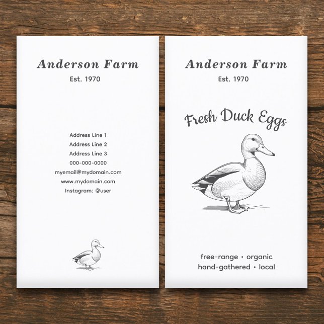 Lodrät för färska ägg från Anka Visitkort (Simple Fresh Farm Duck Eggs Vertical Business Card)