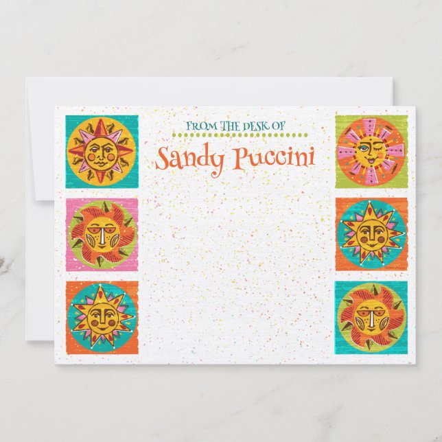 Lodrät för Mid Centres Modern Sol Ansikte Note Car Tack Kort (Framsida)