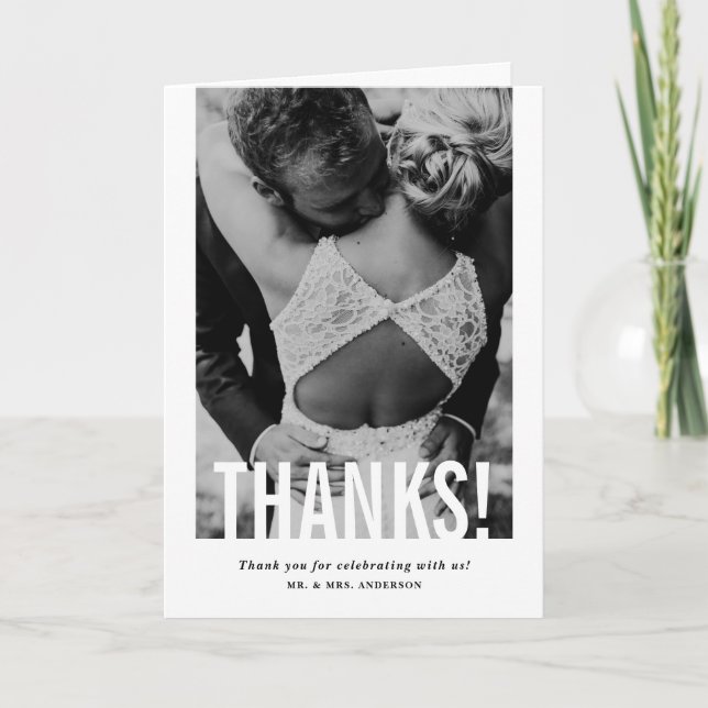 Lodrät Foto Bröllop i Modern klippgräns Tack Kort (Framsida)