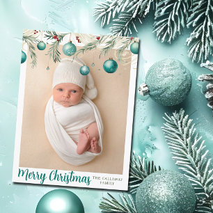 Lodrät Foto på Teal God jul Ornaments Helg Vykort