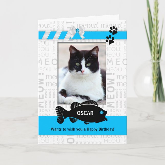 Lodrät från foto från Cat Birthday Blue Pet Kort (Framsida)