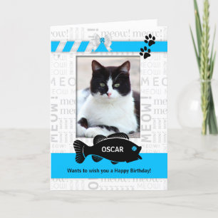 Lodrät från foto från Cat Birthday Blue Pet Kort