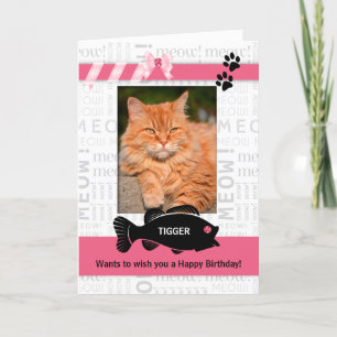 Lodrät från Rosa Pets foto av kattfödelsedag Kort