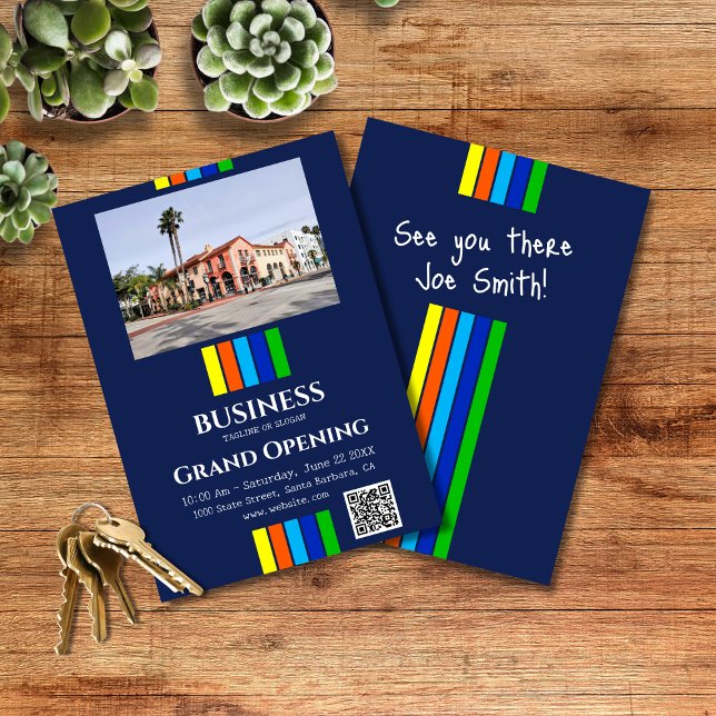 Lodrät Grand Open Rand QR Code Photo Inbjudningar (Skapare uppladdad)