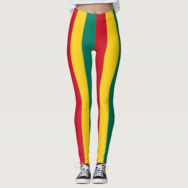 Lodrät Grenada National Flagga Färg Stripe Leggings (Framsida)