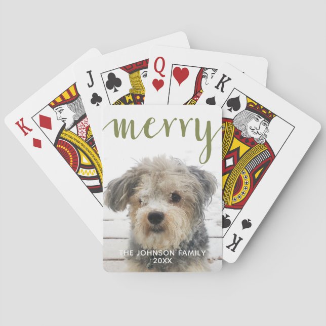 lodrät grönt Merry Calligraphy  Fotovit text Casinokort (Baksidan)