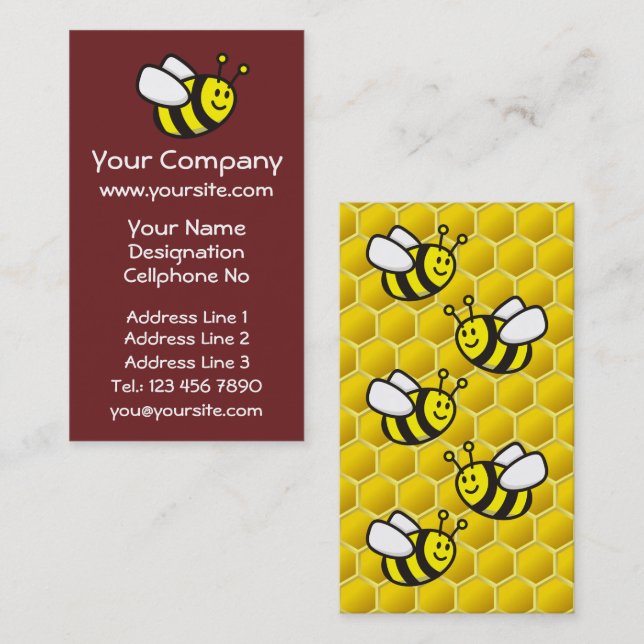 Lodrät Honeybee Tecknad Visitkort (Fram/baksida)
