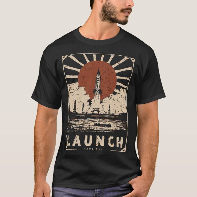 Lodrät Horisont: Raket in i Quiet T Shirt (Framsida)