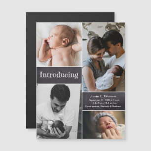 Lodrät Införande av fotokollage vid baby födelse Magnetisk Inbjudningskort