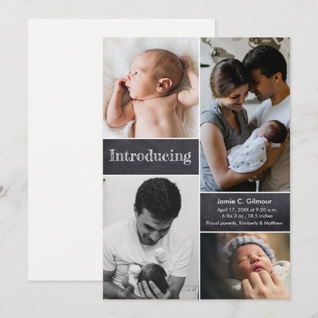 Lodrät Inledning Fotokollage baby födelse Meddelande (Fram/baksida)