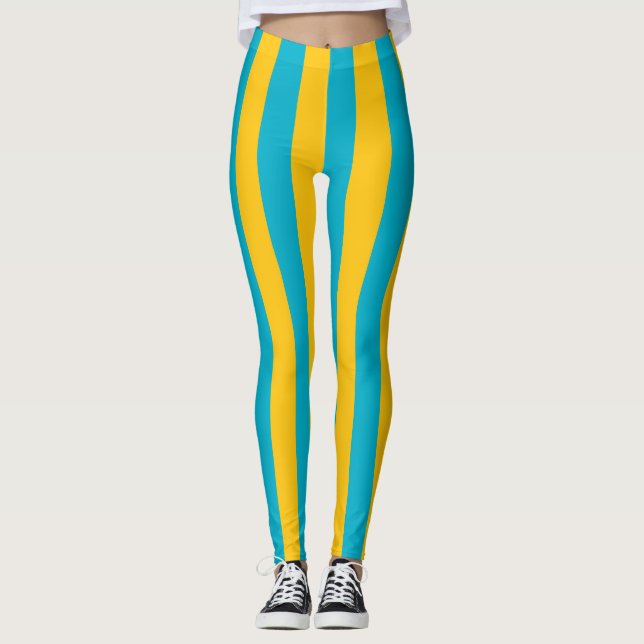 Lodrät Kazakstan National Flagga Stripe Leggings (Framsida)