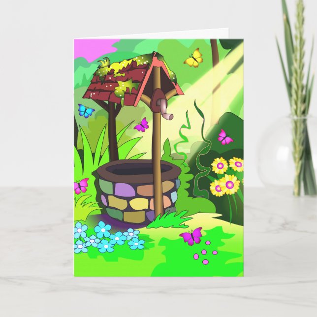 Lodrät Magic Wishing well Greeting Cards Kort (Framsida)